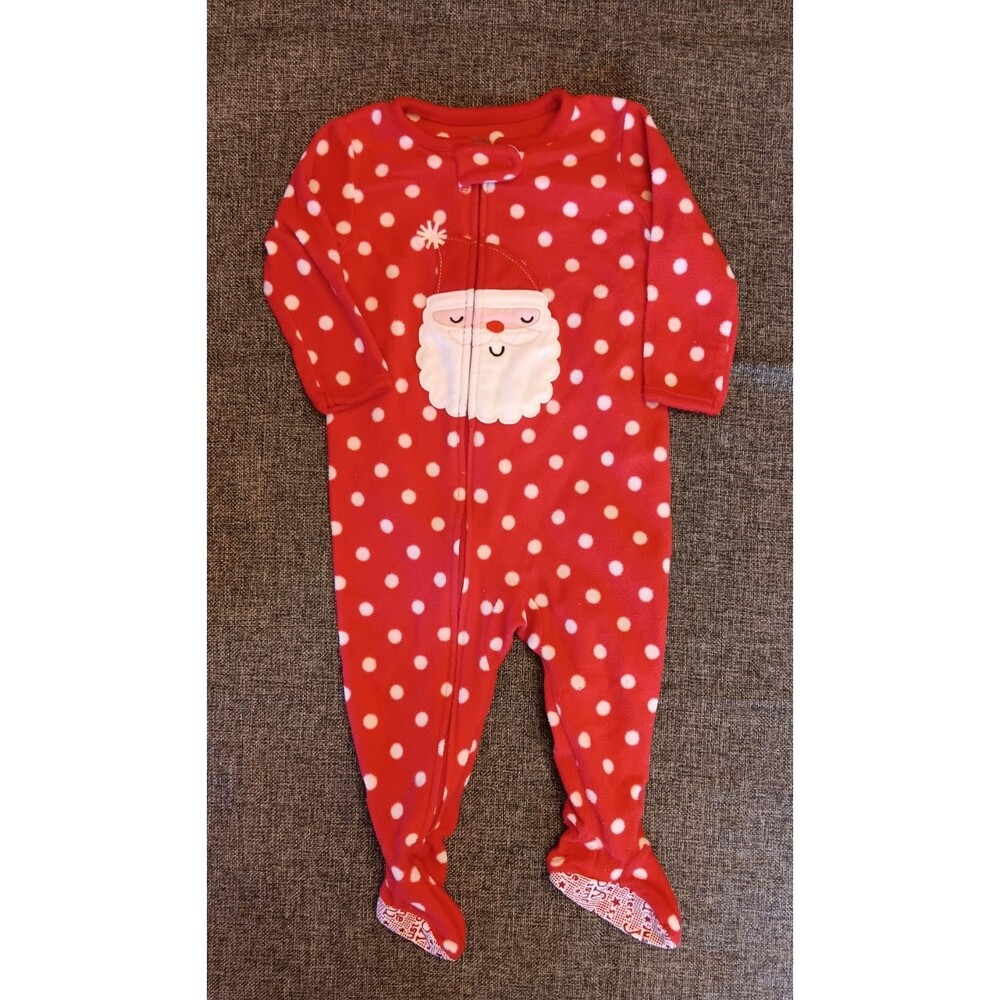 pajamas 12 Months Carters Christmas Red Fleece sleeper Santa Holiday